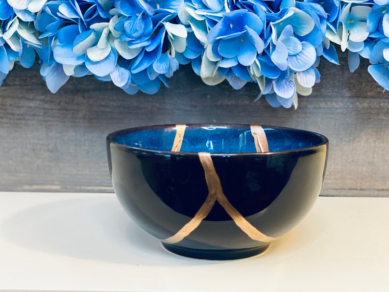 Kintsugi Bowls Blue Cereal Bowl Kintsugi Pottery Home Etsy