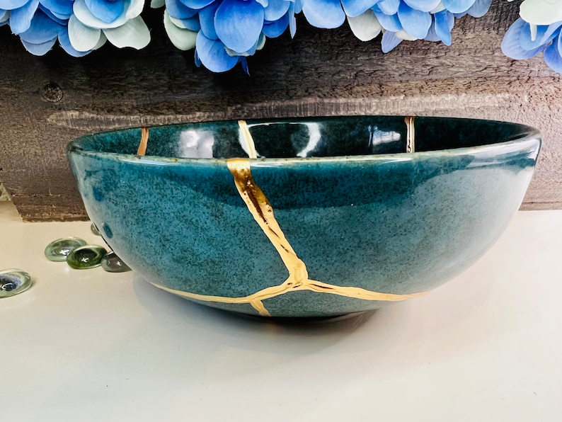 Kintsugi, Kintsugi Bowl Emerald Green Bowl, Fall Decor, Gifts For Her, Handmade Gifts, Minimalist, Kintsugi Emerald Bowl image 1