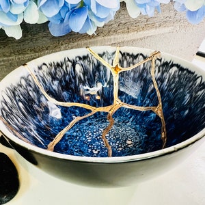 Kintsugi, Kintsugi Bowl, Kintsugi Pottery, Lapis Blue Bowl, Personalized Gift For Her, Handmade, Home Decor, Minimalist, Fine Art Ceramics