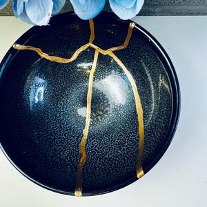 Kintsugi Bowl, Blue Lazarus Bowl, Kintsugi Bowl, Kintsugi Pottery, Gift for Her, Gold Vein Bowl, Gold Repair, Anniversary Personalized Gift
