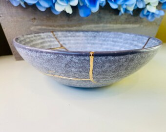 Kintsugi, Kintsug Bowl, Fall Grey Stone Kintsugi Bowl, Handmade, Fall Decor, Home Decor, Minimalist, Unique Gift, Kintsugi Stoneware Bowl