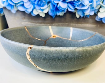 Kintsugi Bowl, Kintsugi Natural Grey Bowl, Handmade Gift, Kintsugi Pottery, Gift for Her, Home Decor, Minimalist, Kintsugi Stoneware Bowl
