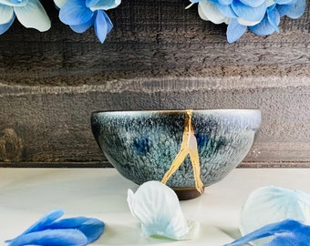 Kintsugi Hundred Flowers Teacup, Repaired Ceramics, Home Decor