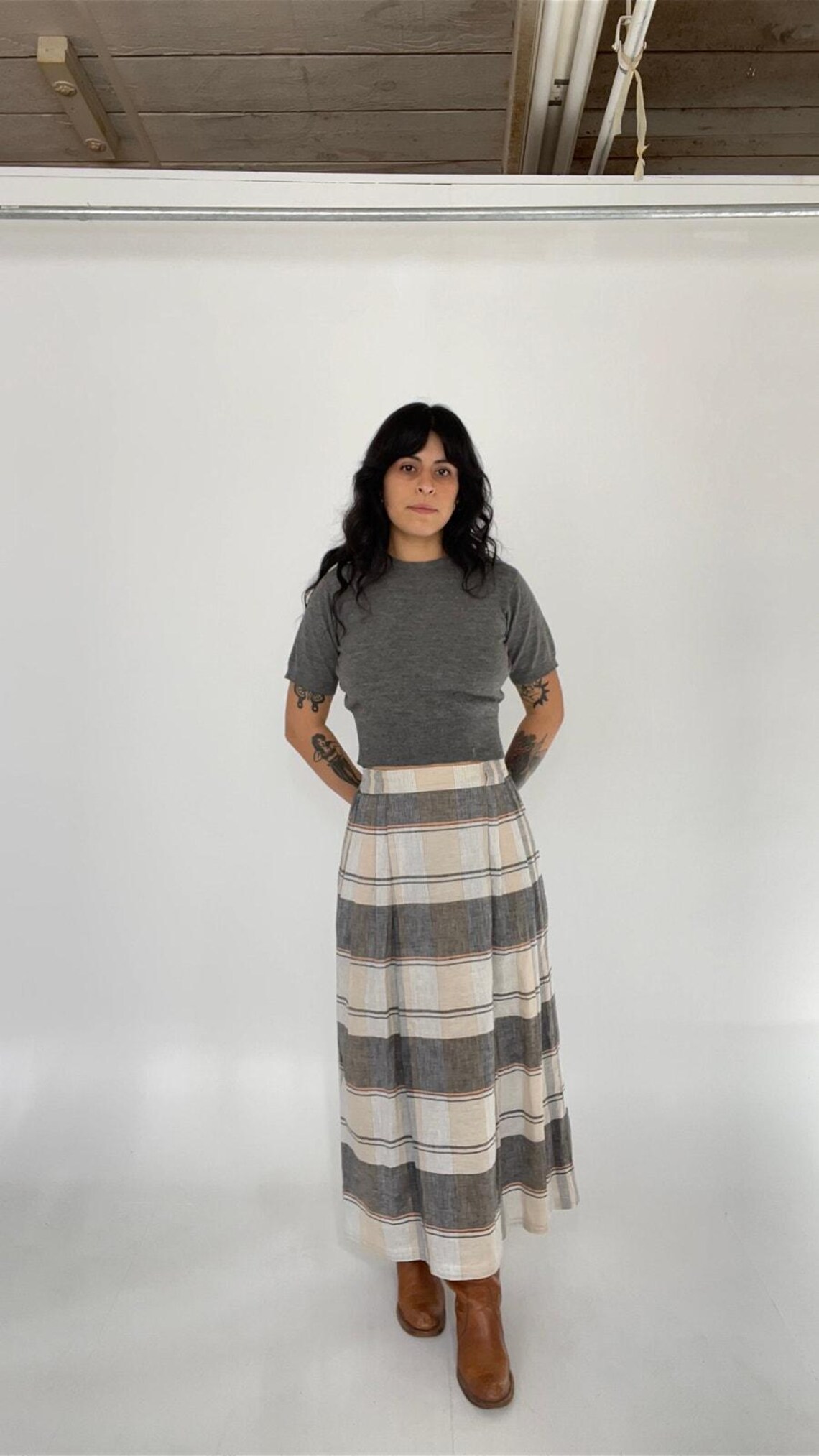 JNY Stripe Pattern Long Flare Skirt, Women's Size L polyester black type Vintage Second Hand