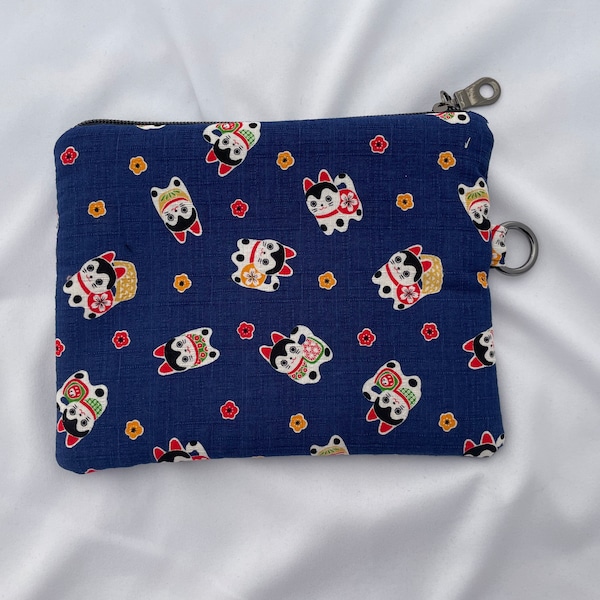 Padded zipper pouch/stash bag - Inu Hariko fabric