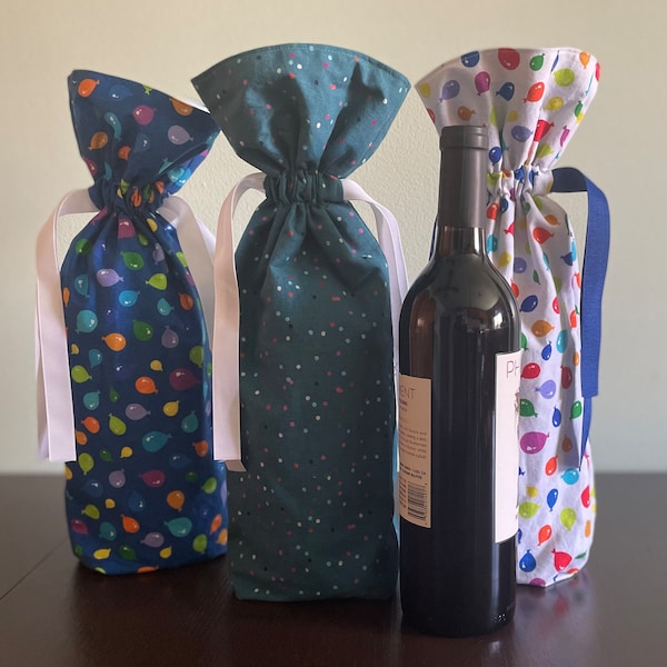 Reusable fabric wine gift bags - birthday/celebration themed