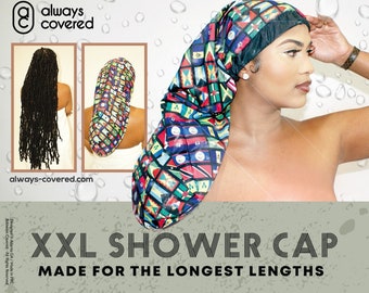 XXL Waterproof  Unisex Satin Lined Shower Cap w/ Adjustable Drawstring | Great for All Hair Types, Long hair, dreadlocks, braids, locs, wigs