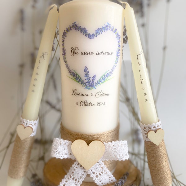 Candele rito della luce in stile Shabby chic, stile provenzale, rito dell’unione, candele matrimonio, unity candle, set rito della luce.