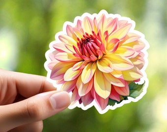 Flower Sticker, Dahlia Sticker- Pink and Yellow, Laptop Sticker, Journal Sticker, Notebook Sticker, Binder Sticker