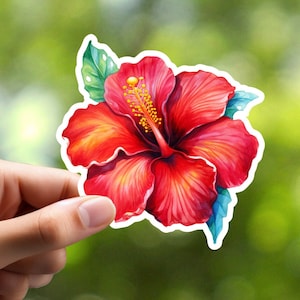 Hibiskus Aufkleber, rote Blume Aufkleber, Laptop Aufkleber, Journal Aufkleber, Notizbuch Aufkleber