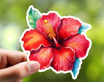 Hibiscus Sticker, Red Flower Sticker, Laptop Sticker, Journal Sticker, Notebook Sticker