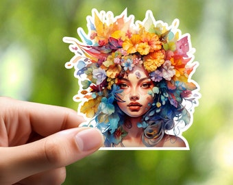 Flower Haired Girl Sticker, Floral Sticker, Laptop Sticker, Notebook Sticker, Binder Sticker, Journal Sticker , Craft Sticker