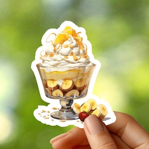 Sticker pudding à la banane, Sticker nourriture, Sticker pour ordinateur portable, Sticker agenda, Sticker pour journal, Sticker pour ordinateur portable, Sticker pour téléphone, Sticker pour album
