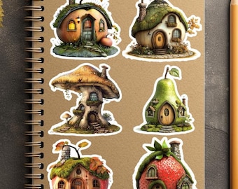 Cottagecore Fairy House Stickers | Whimsical Vinyl Sticker Pack | Mushroom, Fruit & Fantasy Cottage Stickers