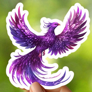Sticker oiseau phénix violet, autocollant animal, autocollant agenda, autocollant pour ordinateur portable, autocollant pour journal, autocollant pour ordinateur portable, autocollant pour téléphone, sticker