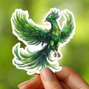 Green Phoenix Bird sticker, notebook sticker, planner sticker, dagboek sticker, laptop sticker, telefoon sticker, ambachtelijke sticker, sticker