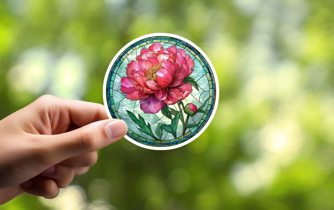 Stained Glass Peony Sticker, Flower Sticker, Notebook Sticker, Journal ...