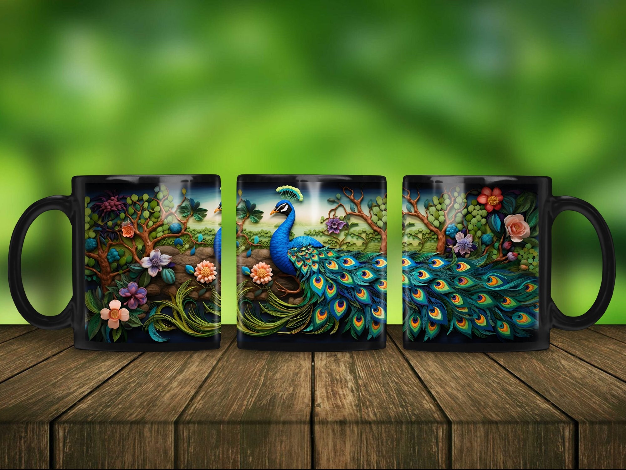 3D Paper Quill Peacock Mug, 11 Oz Ceramic Coffee Cup - Etsy