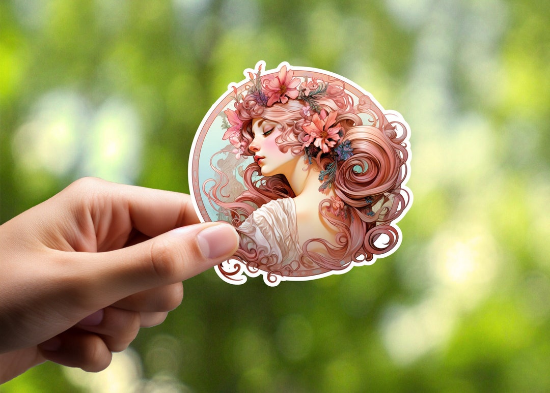 Pink Maiden Sticker, Woman Sticker, Journal Sticker, Notebook Sticker ...