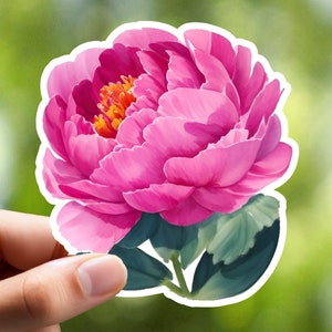 Pfingstrosen-Blumen-Aufkleber - rosa Pfingstrose-Vinyl-Aufkleber für Laptop, Journal, Sammelalbum oder Wasserflasche, Blumengarten-Ästhetik-Geschenk