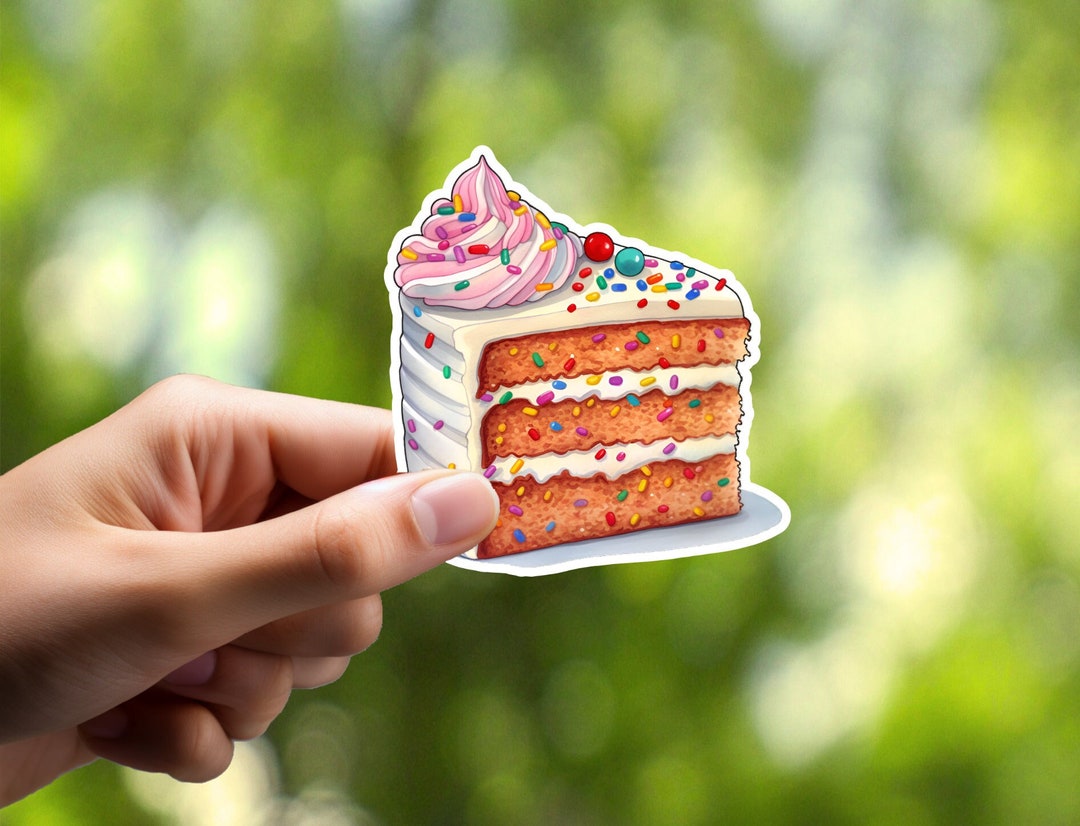 Slice Sticker Design Birthday Cake Slice Sticker, Dessert Sticker, Laptop Sticker, Journal ...