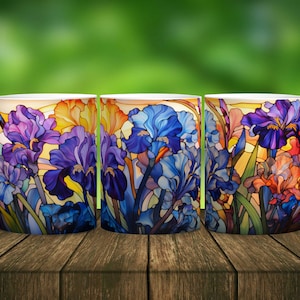 Stained Glass Irises Mug - 11 oz Ceramic Mug - | Floral Mug  |Flower Mug