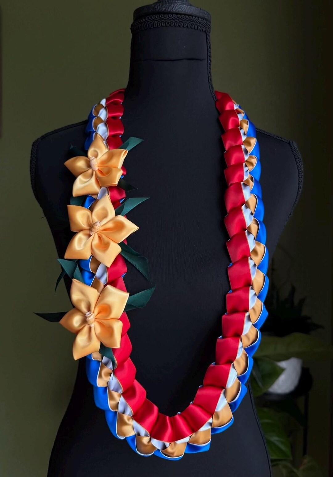 Shell Ribbon Lei Filipino Inspired Graduation Lei, Adorned With Ribbon Flowers and Nassa ...