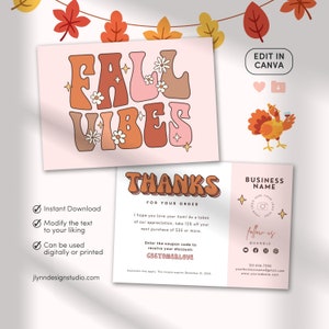 Descarga instantánea / Tarjeta de agradecimiento empresarial de Halloween editable / Tarjeta de agradecimiento empresarial de otoño editable / Inserto de paquete personalizable TY