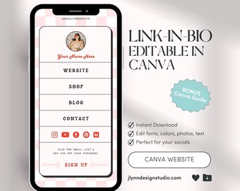 Retro Link in Bio Canva Template: Social Media Branding (Digital Download)