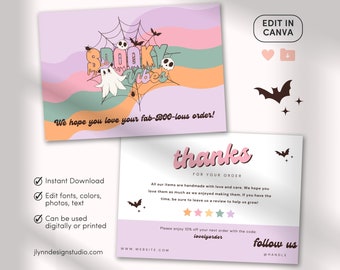 Retro Halloween Thank You Card Template: Editable Holiday Business Card for Customer Appreciation (Canva) HBC