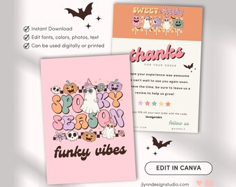 Halloween Business Dankeschön Karten Vorlage | Individualisierbare Packungsbeilage | Gespenst Dankeschön Karte | Verpackungskarten | Minimal Karten TY