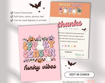 Halloween Business Thank You Card Template: Spooky Ghost Holiday Design Package Insert (Canva, Digital Download) HBC