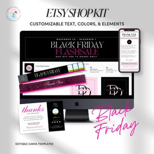 Black Friday Etsy Shop Kit Canva Templates for Sales & Promotions Customizable Banner Template Designs Digital Download Holiday Sale ET