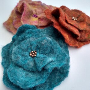 Hand Felted Merino Wool Flower Brooch: Fiber Art Lapel Pin