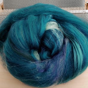 Teal merino wool, silk batt. Blue rolags. Green Fibres for spinning and felting.