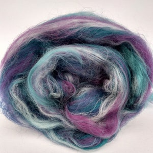 Teal, navy and purple merino wool, silk and bamboo art batt. Spinning and felting fibres. Teal blue rolags. Merino rolag. Art batts.