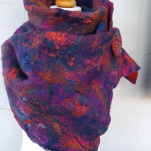 Nuno Felted Merino Wool Silk Scarf: Hand Felted Embroidered Wrap
