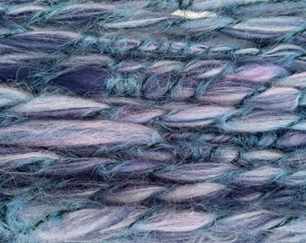 Navy Blue Lilac Hand Spun Art Yarn: Merino Wool, Bamboo Fiber