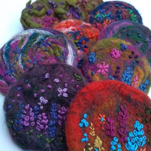 Hand felted merino wool brooch. Embroidered brooch. Fibre art.