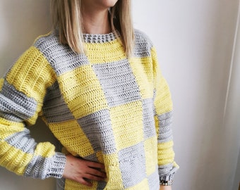 HANDMADE SWEATER, Crochet sweater, Sweater for women, Jumper for spring, Spring outfit, Checkered crochet, Pullover sweater, Long jumper