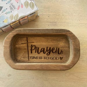 Prayer Bowl, Wood Dough Bowl, Christian Decor, Religious Gift, Home Decor Tray, Bible Verse