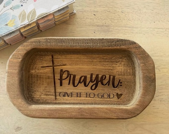 Engraved Pine Wood Prayer Bowl: Christian Home Decor Tray