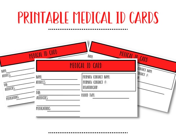 Printable Medical ID Cards - Etsy