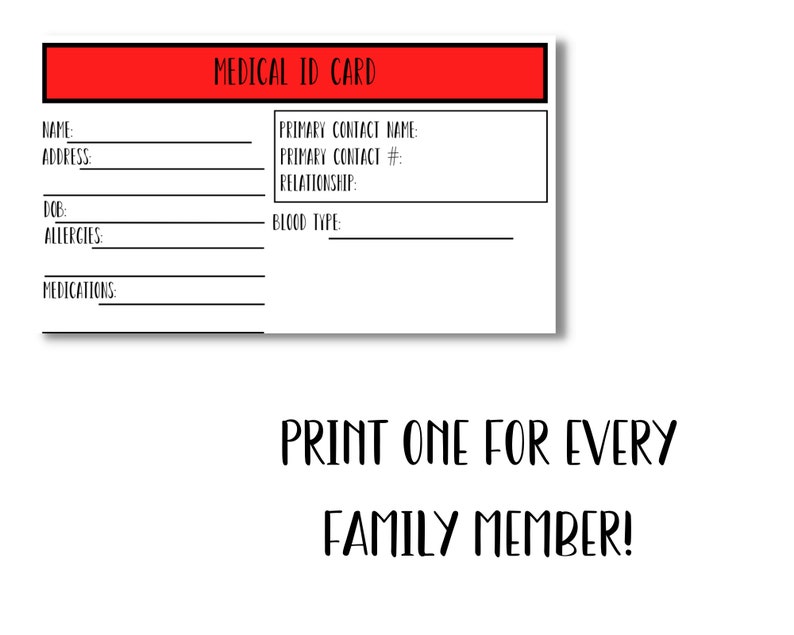 Printable Medical ID Cards Etsy