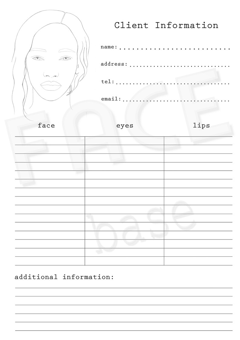 Makeup Face Chart PDF Makeup Chart Design Sheet Instant Download ...