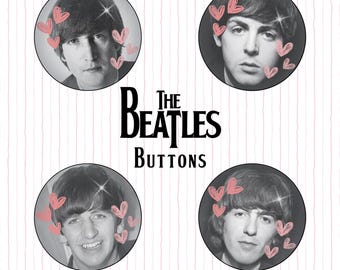Cute Beatles Pinback Buttons - 2.25 inch plastic backed handmade