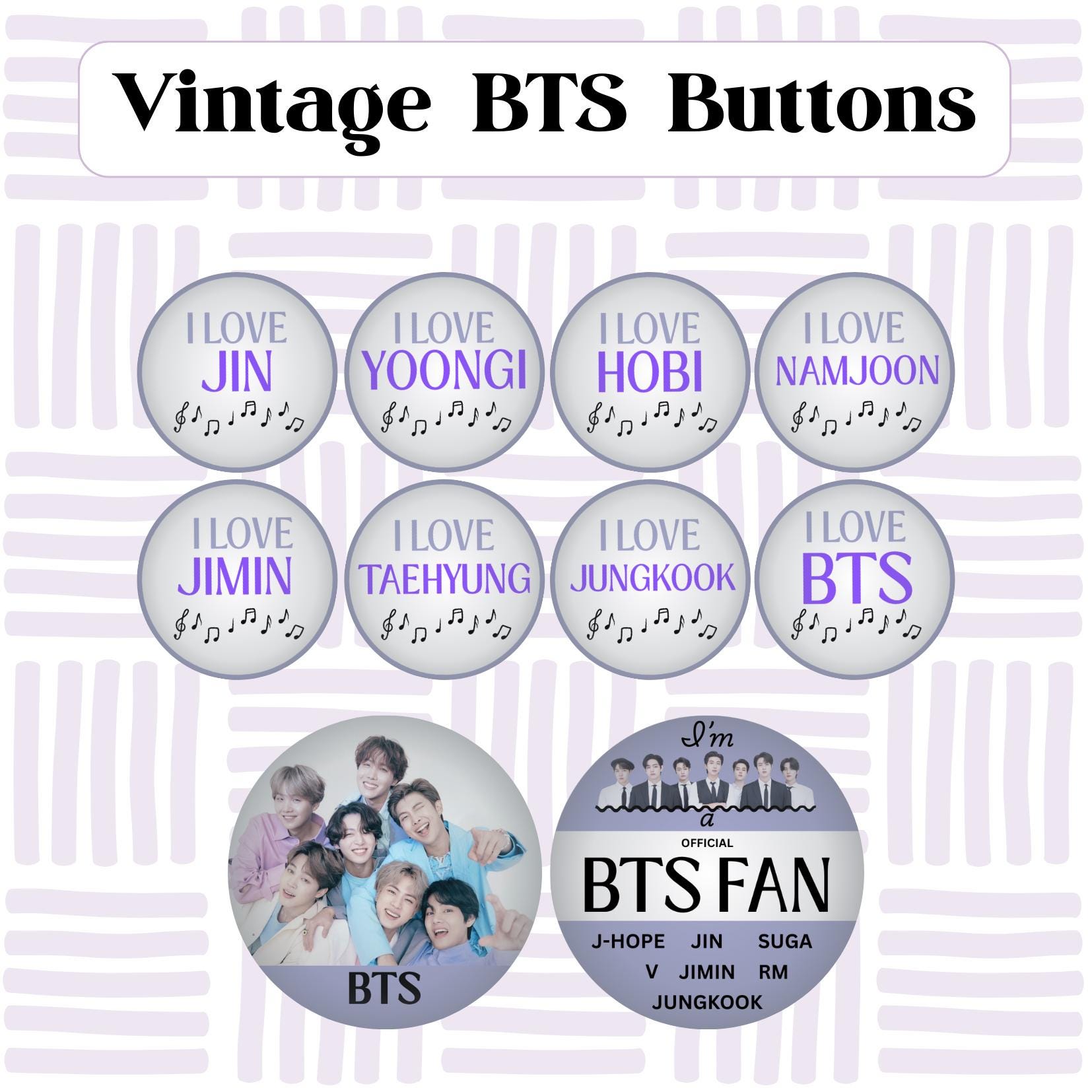 Vintage-style BTS Pinback Buttons - Etsy