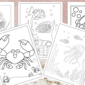Ocean Printable Coloring Pages, Sea Life Digital Download Coloring Book - 100 pages