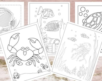 Ocean Printable Coloring Pages, Sea Life Digital Download Coloring Book - 100 pages