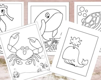 Ocean Printable Coloring Pages, Sea Life Digital Download Coloring Book - Kids 20 pages
